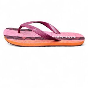 Coach Zak Flip Flop Pink Orange Stripe Signature Flat Thong Sandals COA Size 7/8